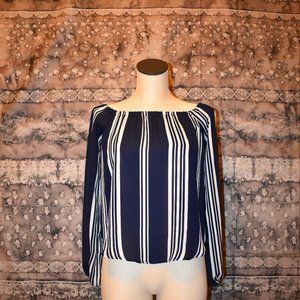 blue and white striped top